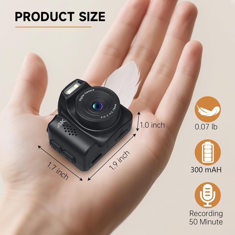 VETEK Mini Keychain Camera 4K 64MP Vintage Digital Camera,Pocket Retro Nostalgia Video Camera with LED Light and 32G Micro SD Card, Suitable for Teenagers, Adults, Kids, and Photography Beginners Black - Image 3